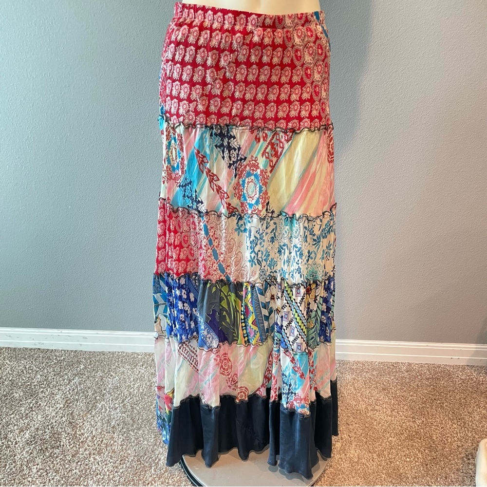 Johnny Was Liana Tiered Silk Rayon Mixed Print Floral Skirt Sz M